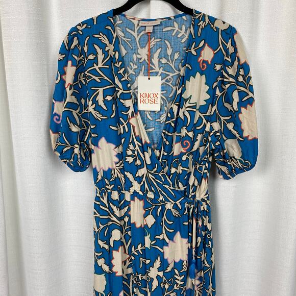 Knox Rose Blue Floral Paisley Wrap Midi Dress Sz.L NWT - Picture 4 of 15